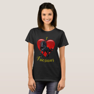 T-shirts Eu amo frisões, cavalo, coração vermelho grande