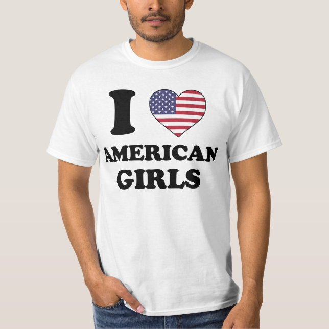 T-shirts Eu amo garotas americanas (Frente)