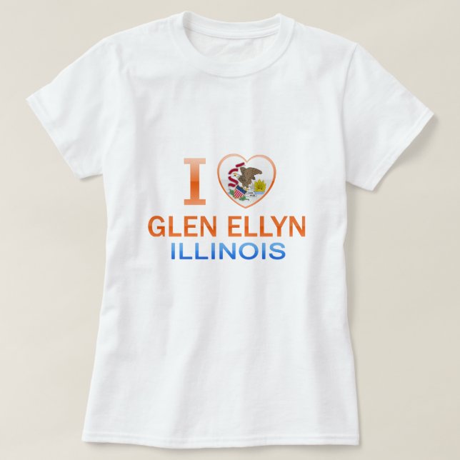 T-shirts Eu amo Glen Ellyn, IL (Frente do Design)