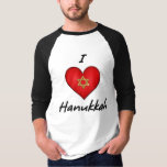 T-shirts Eu Amo Hanukkah<br><div class="desc">Grande coração vermelho com a estrela dourada de David. O texto diz que eu amo Hanukkah.</div>