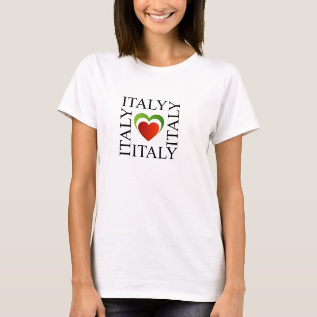 T-shirts Eu amo Italia com cores italianas da bandeira (Frente)