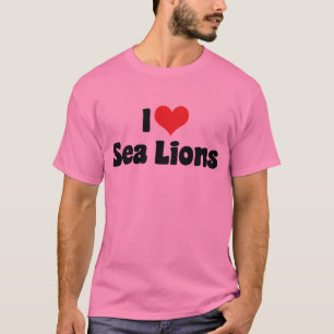 T-shirts Eu Amo Leões-Marinhos do Coração