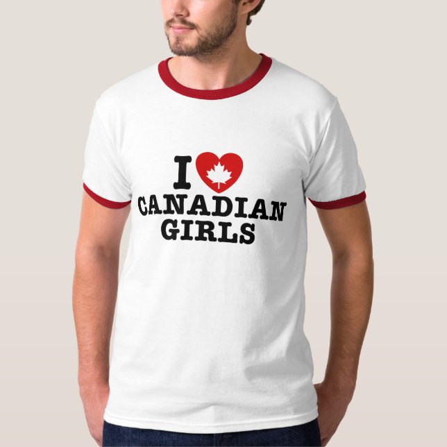 T-shirts Eu Amo Meninas Canadianas (Frente)