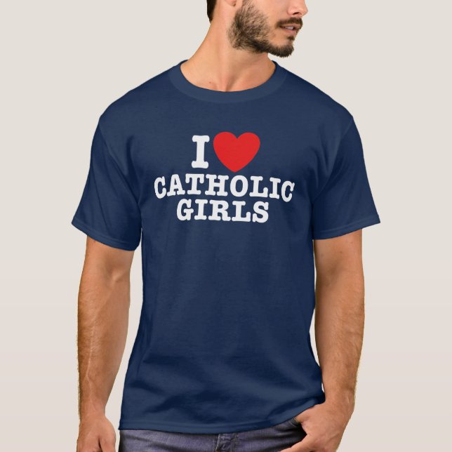 T-shirts Eu Amo Meninas Católicas (Frente)