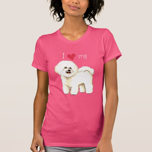 T-shirts Eu amo meu Bichon Frise (Frente)