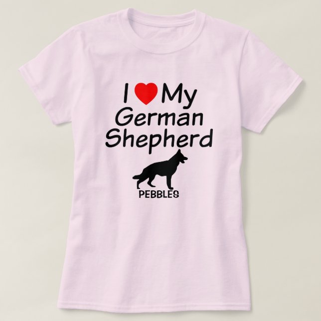 T-shirts Eu Amo Meu Cachorro German shepherd (Frente do Design)