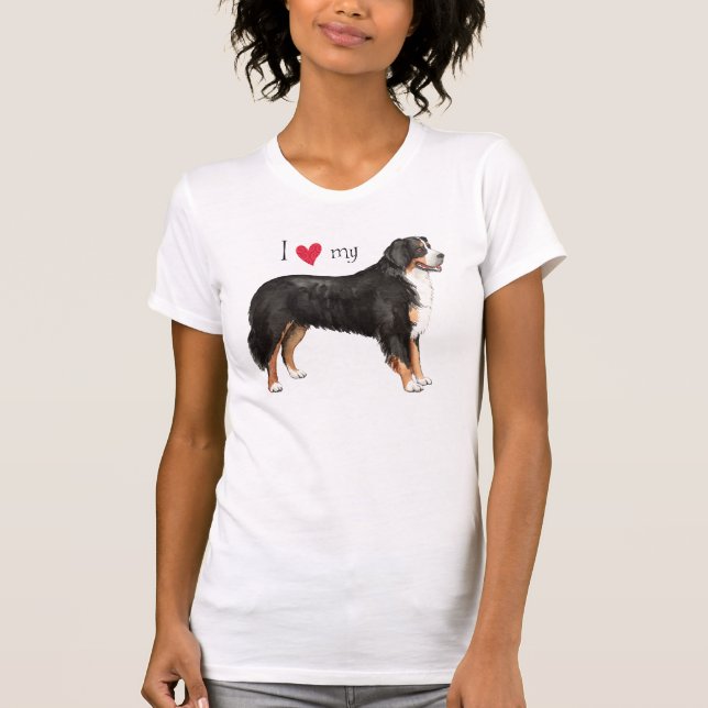 T-shirts Eu amo meu cão de montanha de Bernese (Frente)