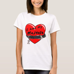 T-shirts Eu amo meu coração maltês com coleira de cão