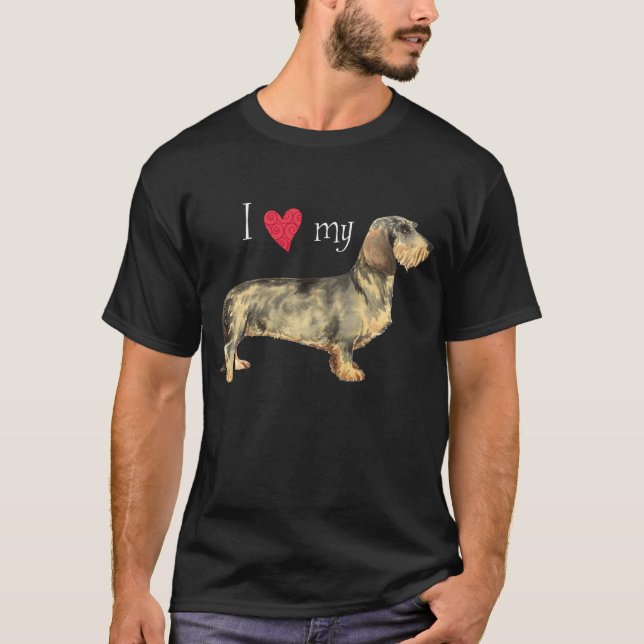 T-shirts Eu amo meu Dachshund Wirehaired (Frente)
