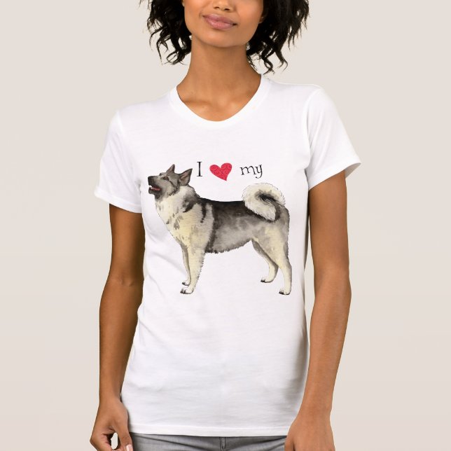 T-shirts Eu amo meu Elkhound norueguês (Frente)