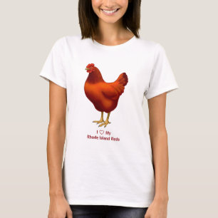 T-shirts Eu Amo Meu Farmário De Frango Vermelho Rhode Islan
