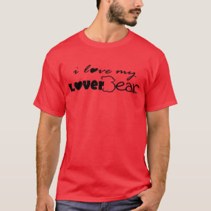 T-shirts eu amo meu LoverBear--preto no vermelho