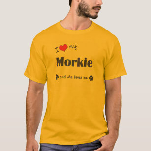T-shirts Eu amo meu Morkie (o cão fêmea)