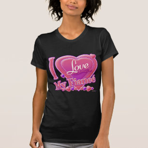 T-shirts Eu amo meu noivo rosa/roxo - coração
