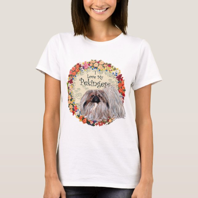 T-shirts Eu Amo Meu Pékinese (Frente)