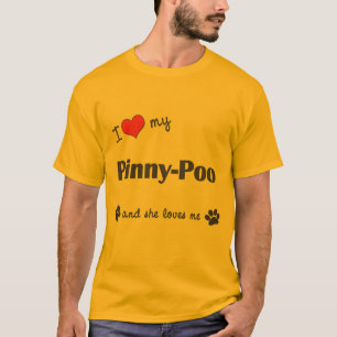 T-shirts Eu amo meu pinny-Poo (o cão fêmea)