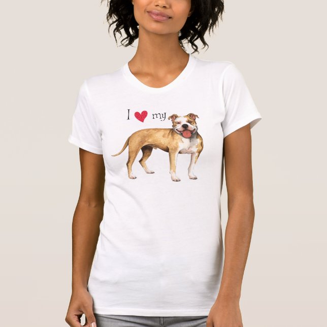 T-shirts Eu amo meu Pit Bull Terrier (Frente)