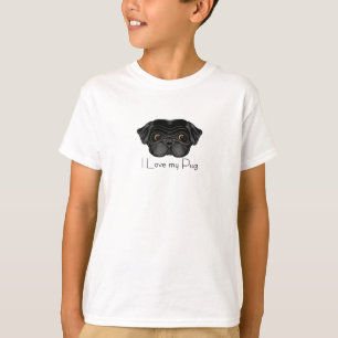 T-shirts Eu amo meu Pug preto