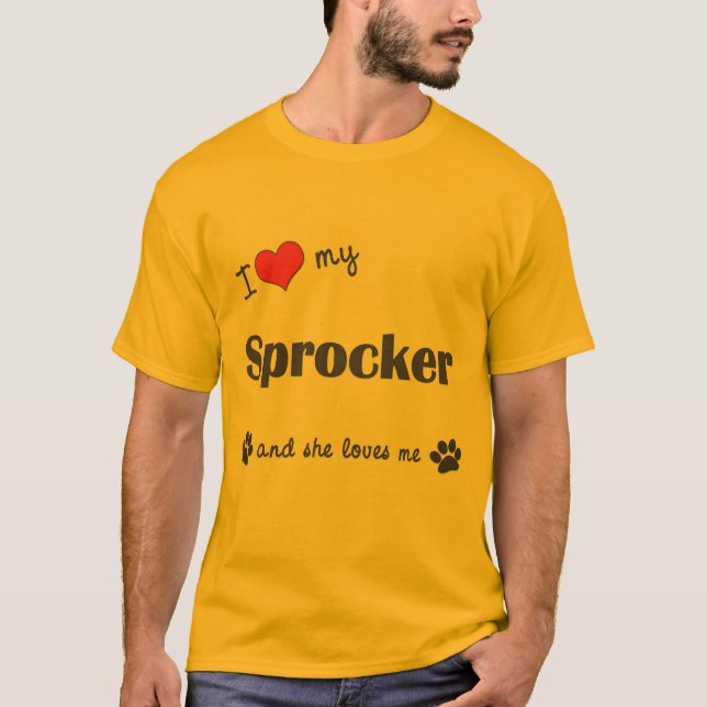 T-shirts Eu amo meu Sprocker (o cão fêmea) (Frente)