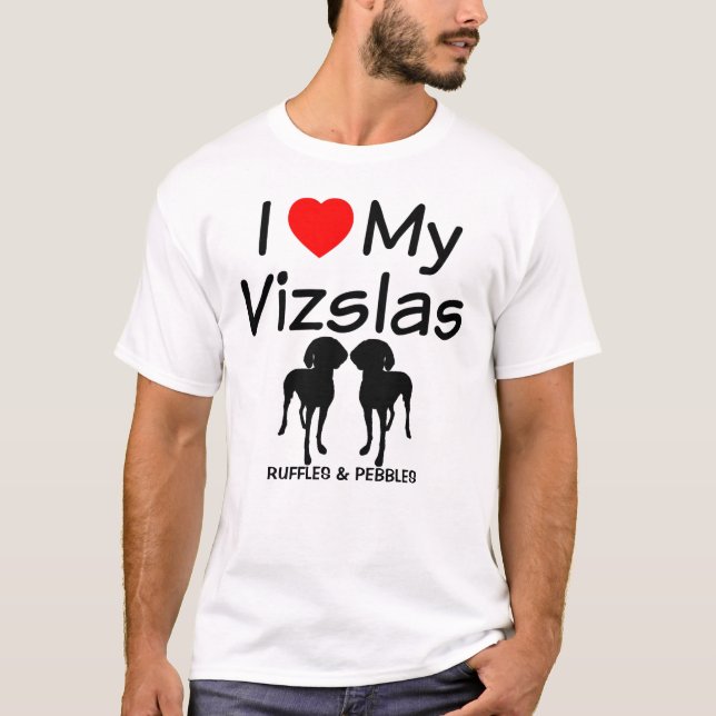 T-shirts Eu Amo Meus Dois Cachorros Vizsla (Frente)
