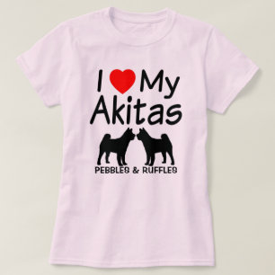 T-shirts Eu Amo Meus Dois Cães Akita