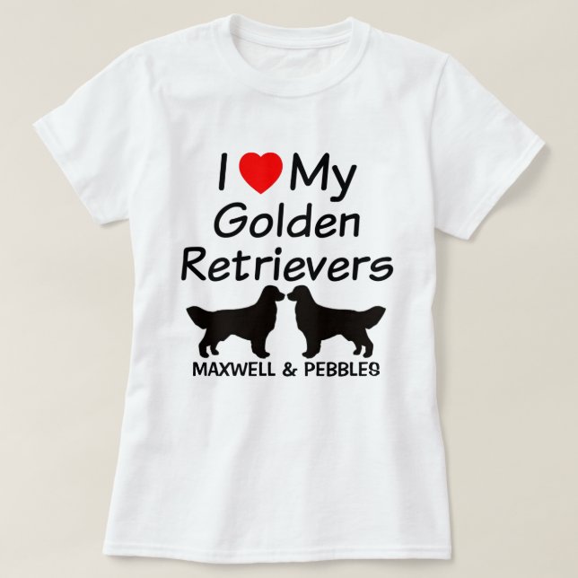 T-shirts Eu Amo Meus Dois Retrivers De Ouro (Frente do Design)