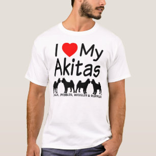 T-shirts Eu Amo Meus Quatro Cães Akita