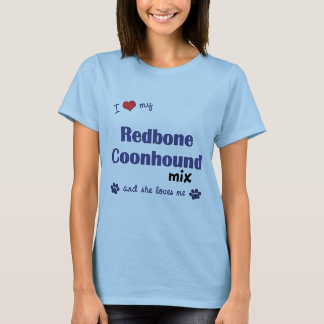 T-shirts Eu amo minha mistura do Coonhound de Redbone (o (Frente)