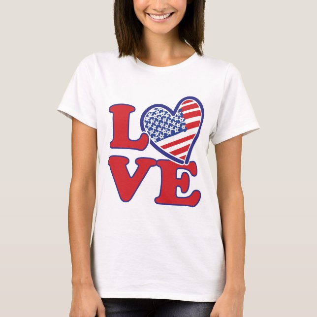 T-shirts Eu amo o coração dos EUA (Frente)