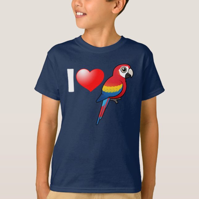 T-shirts Eu amo o escarlate dos Macaws (Frente)