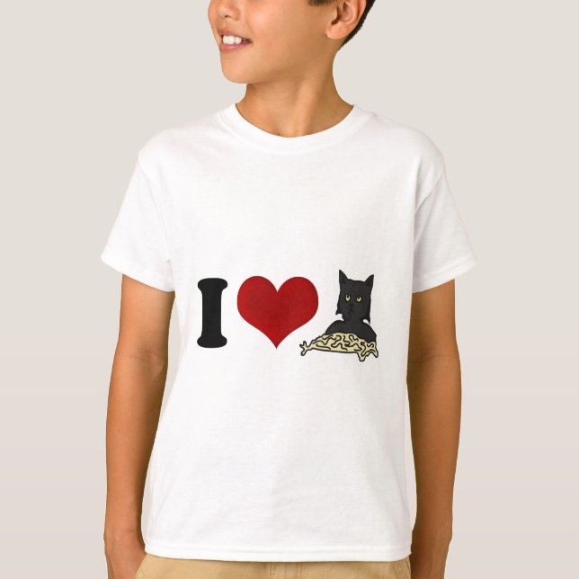 T-shirts Eu amo o gato dos espaguetes (Frente)