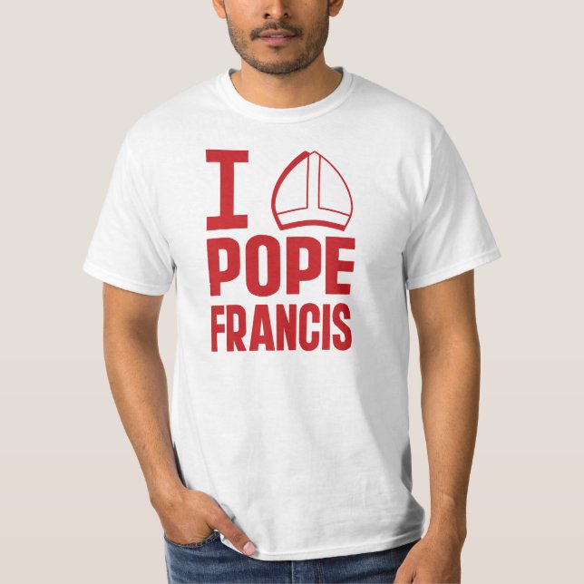 T-shirts Eu Amo o Papa Francisco (Chapéu Pontião) (Frente)