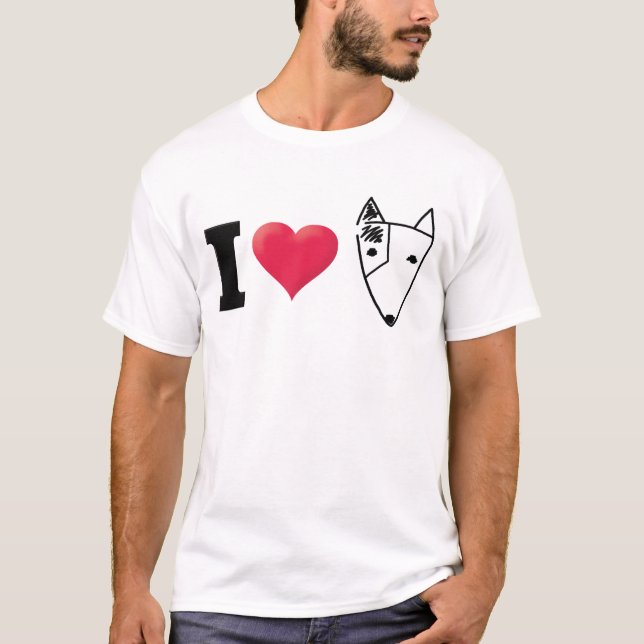 T-shirts Eu amo o preto de bull terrier (Frente)