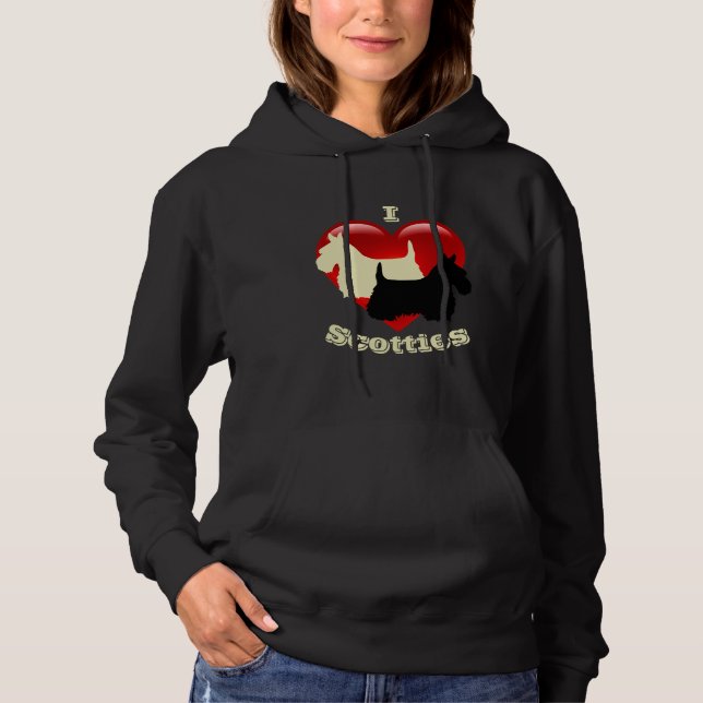 T-shirts Eu amo Scottish Terriers, preto e trigo (Frente)