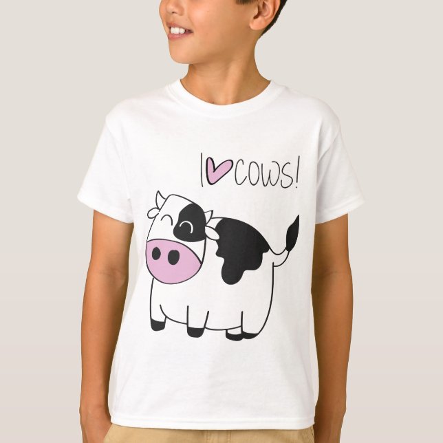 T-shirts Eu amo vacas - vaca engraçada bonito dos desenhos (Frente)