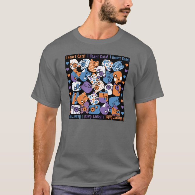 T-shirts Eu Coração Gatos! Colagem (Frente)