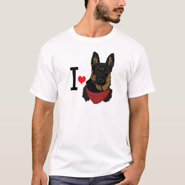 T-shirts Eu German shepherd Coração Eu amo Shepards (Frente)