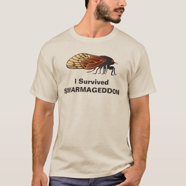 T-shirts Eu sobrevivi a Swarmageddon - cigarras/Magicicadas (Frente)