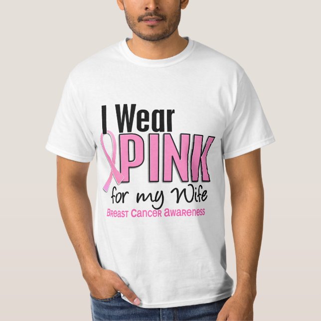 T-shirts Eu visto o rosa para meu cancro da mama da esposa (Frente)