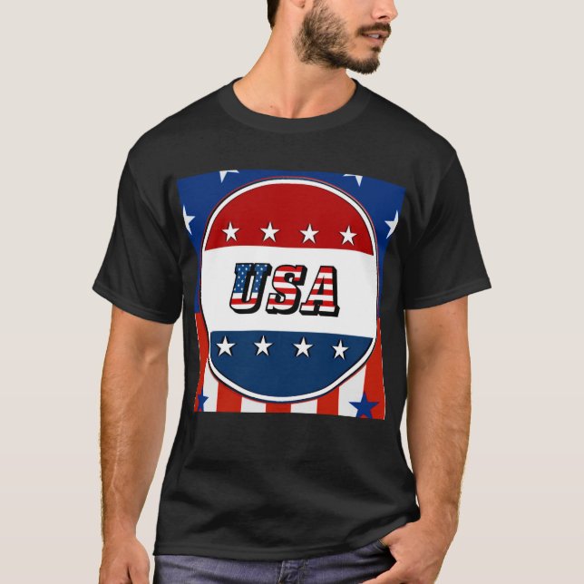 T-shirts EUA - Bandeira Americana e Estrelas no Círculo #2 (Frente)