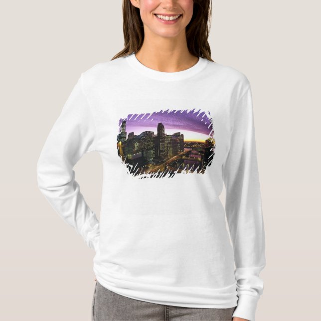 T-shirts EUA, IL, Chicago. Horizonte e rio de Chicago (Frente)