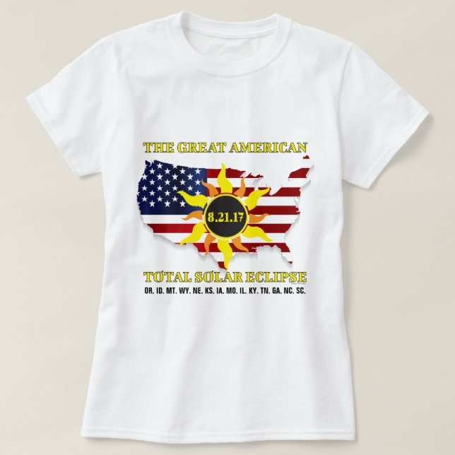 T-shirts EUA Stars and StripesTotal Eclipse Solar de 2017 (Frente do Design)