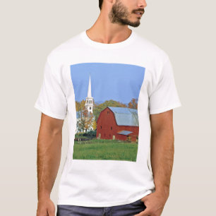 T-shirts EUA, Vermont, Peacham. Um celeiro vermelho e branc