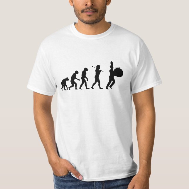 T-shirts Evolução de um baterista baixo (branco básico) (Frente)
