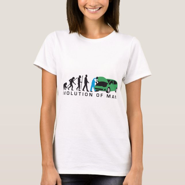 T-shirts evolution of ele car auto mechanic (Frente)
