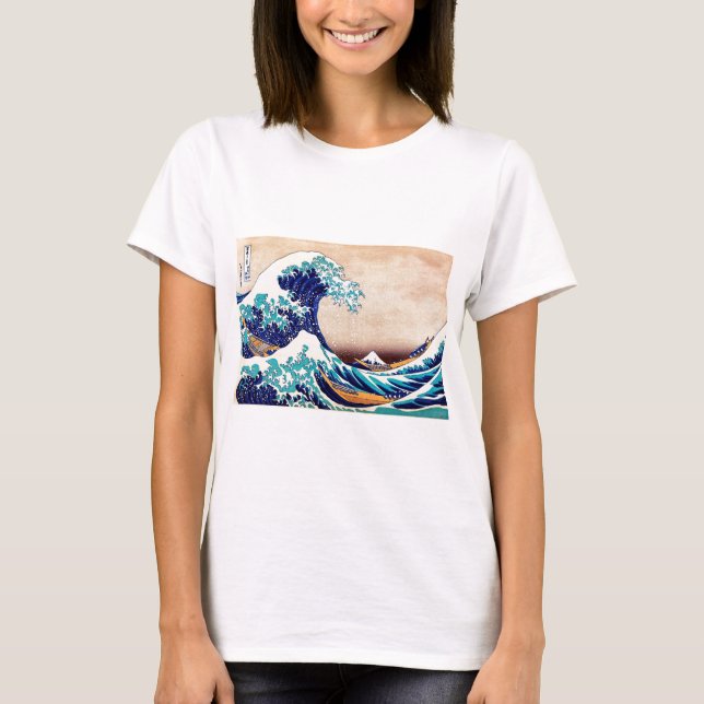 T-shirts Excelente Wave Off Kanagawa Japonês Woodblock Impr (Frente)