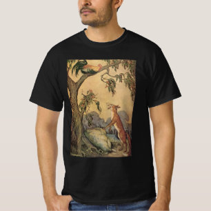 T-shirts Fábulas de Esopo Vintage, Raposa, Galo e o Cão