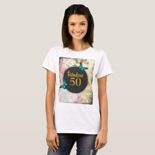 T-shirts Fabulosa 50 Borboletas Verdes na Colagem de Vintag