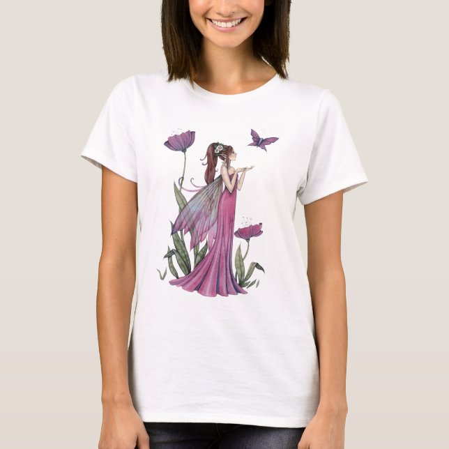 T-shirts Fada da Flor Roxa e Arte Fantasia Borboleta (Frente)