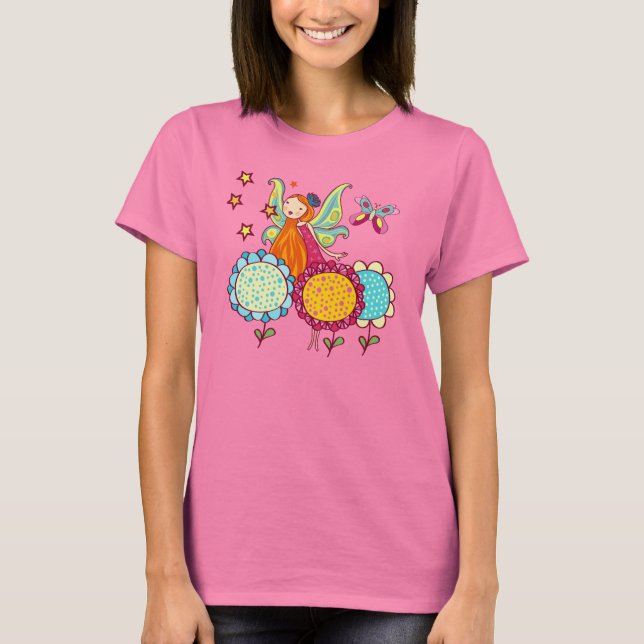 T-shirts Fada do jardim com flores (Frente)